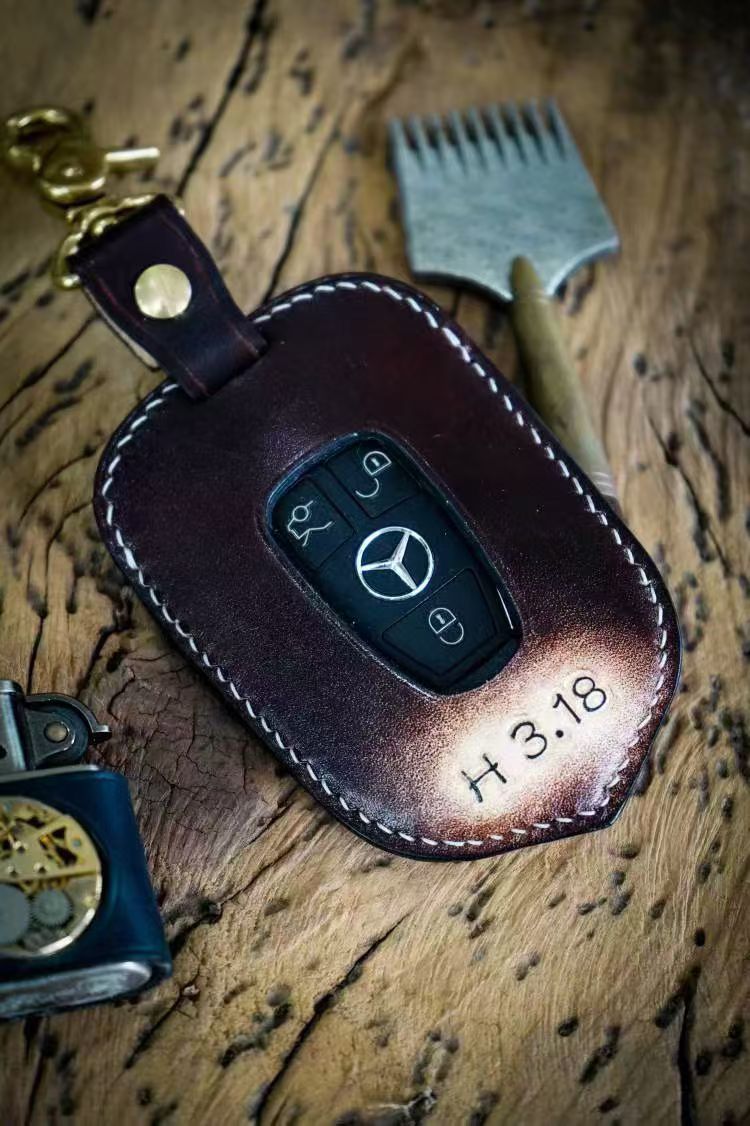 Leather Key Fob Cover — custom leather artwork by Elena Pawtraits