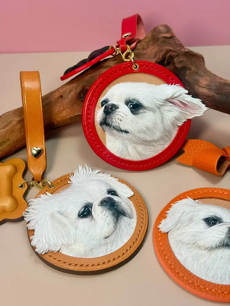 Completed hand-carved leather pet portrait