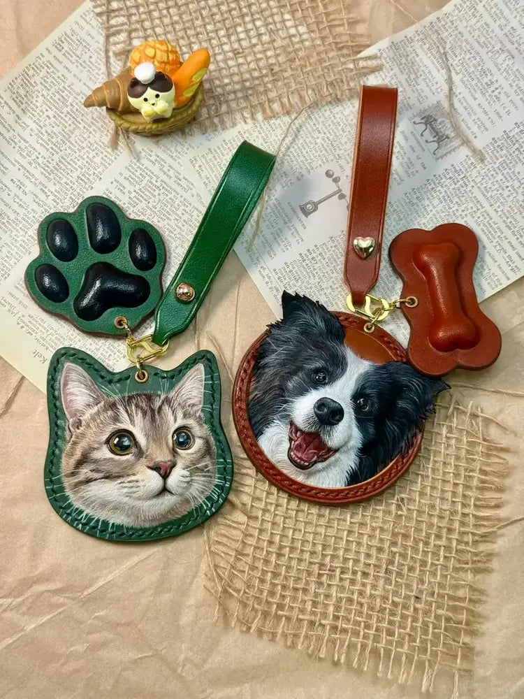Completed hand-carved leather pet portrait