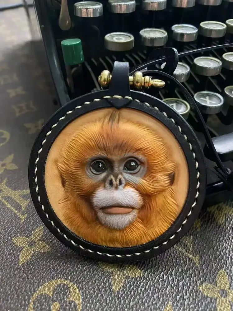 Completed hand-carved leather pet portrait
