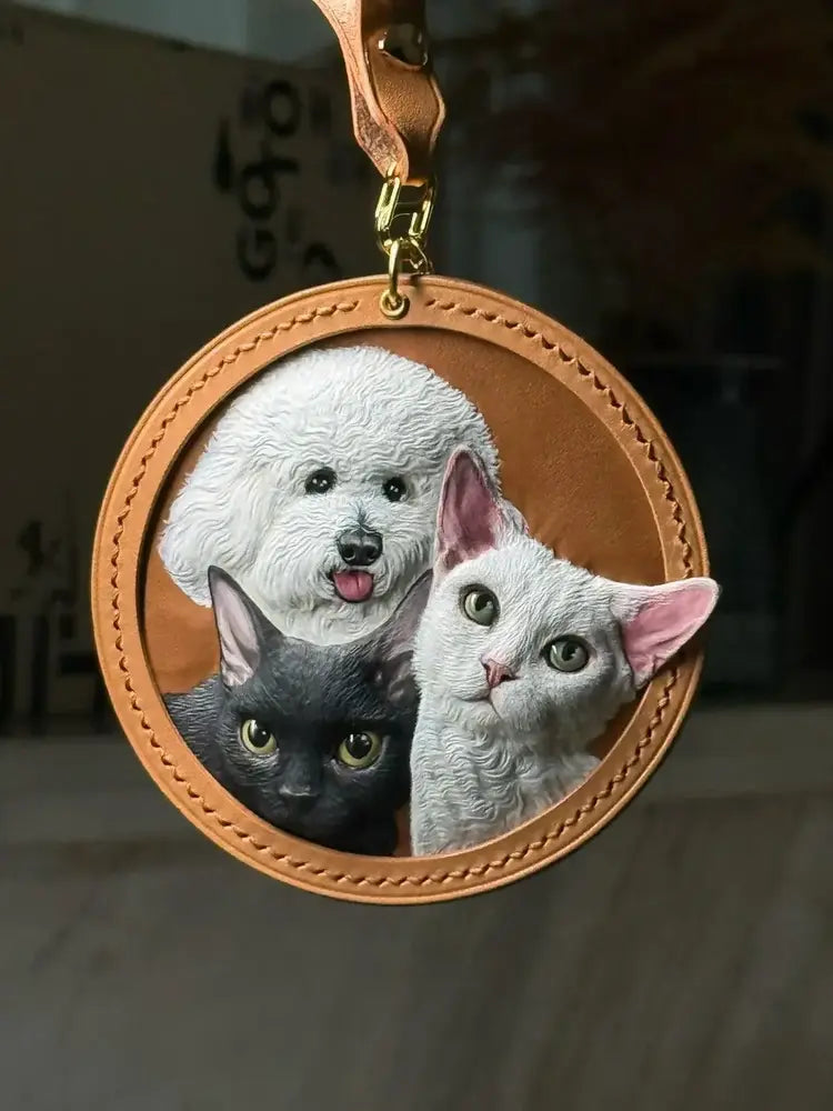 Completed hand-carved leather pet portrait