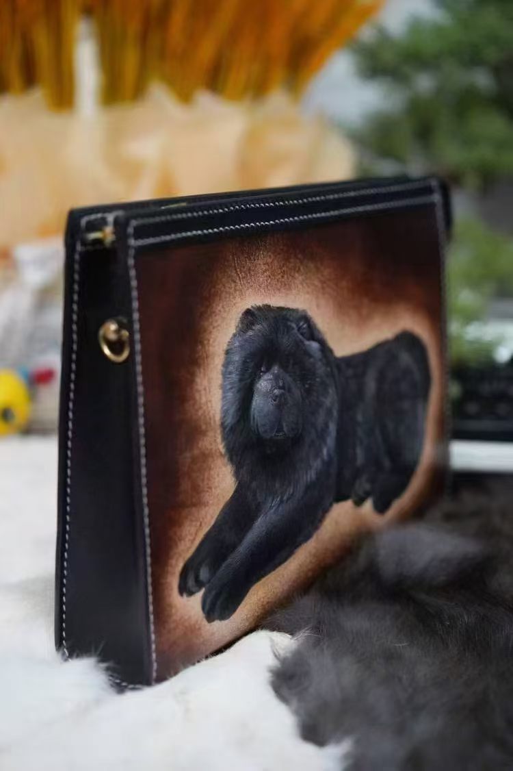 Leather Clutch — custom leather artwork by Elena Pawtraits