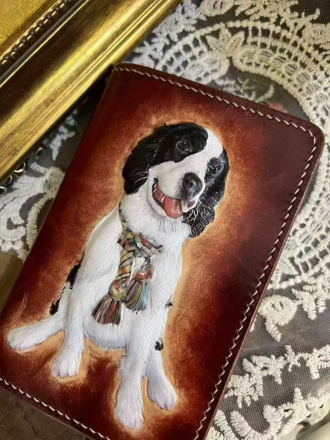 Passport Holder — custom leather artwork by Elena Pawtraits