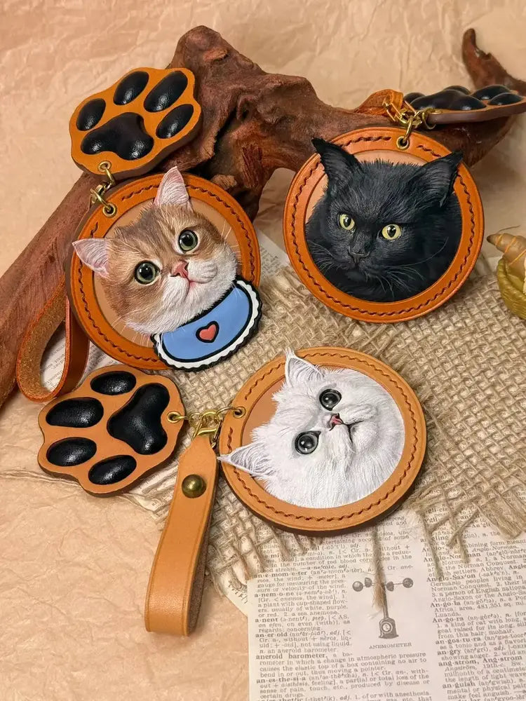 Completed hand-carved leather pet portrait