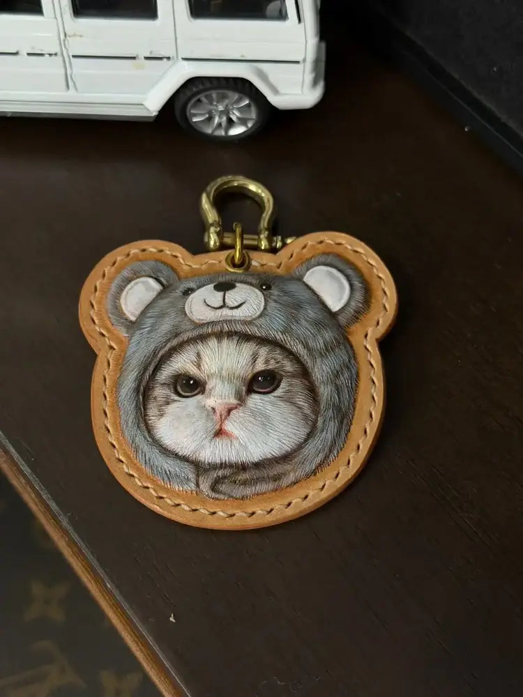 Completed hand-carved leather pet portrait